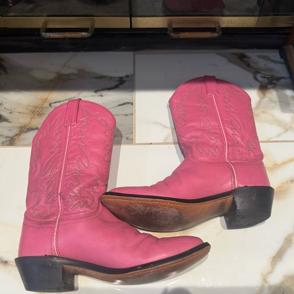 Barbie Pink Leather Cowgirl Boots Barbiecore Western Size 7 - Picture 7 of 10